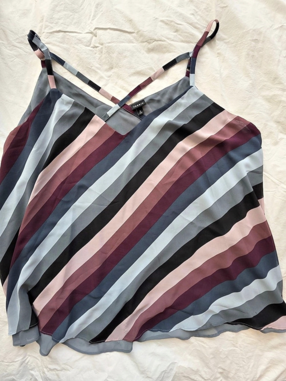 TORRID Sophie Chiffon Swing Cami Abstract Stripe Blue & Pink Size 5